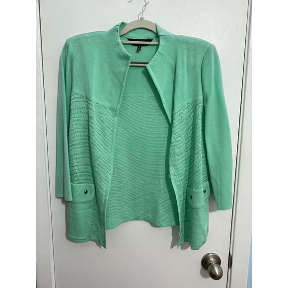 Ming Wang Cardigan Sweater Small Mint Green Clueless Preppy Old Money NWT - Picture 2 of 7